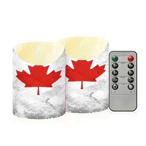 ALAZA Canada Flag Red Maple Leaf Flameless Candles with Remote