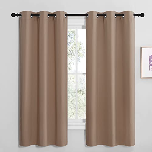 NICETOWN Short Window Treatment Thermal Insulated Solid Grommet Blackout Curtains/Drapes for Bedroom Samll Window (Set of 2, 42 by 68 Inch, Cappuccino