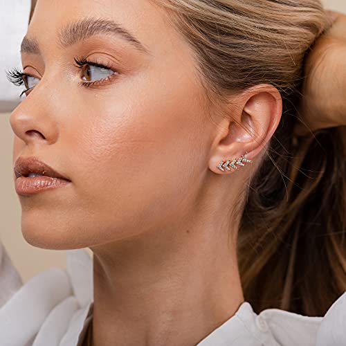 PAVOI 14K Gold Plated Sterling Silver Post Cubic Zirconia Ear Crawler Earrings - Faux Diamond Arrow Ear Climber Fashion Earrings in Rose Gold, White Gold and Yellow Gold