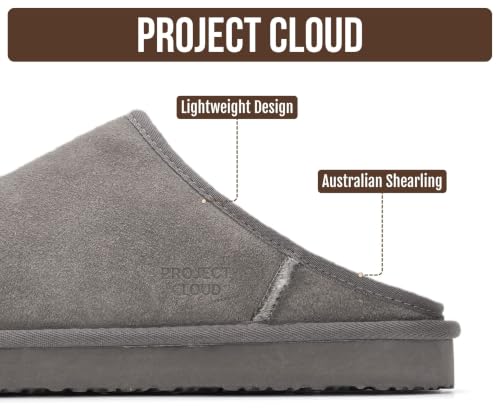 Image of Project Cloud Men's 100% Genuine Leather Shearling Memory Foam Slippers | Genuine Shearling Lining and Lightweight Non-Slip Indoor & Outdoor Wear Slippers for Men - Water-Resistant Mens Slippers