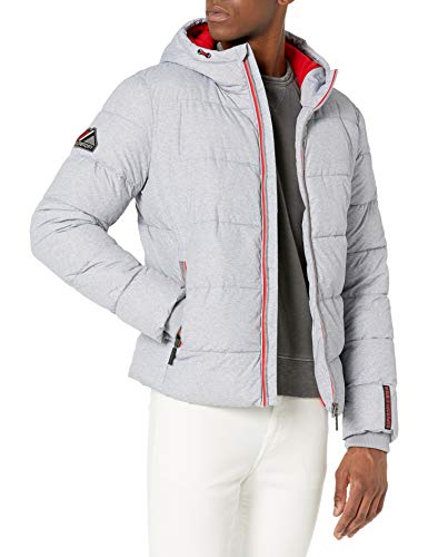 Superdry Men's Sports Puffer Jacket, Grey Marl/Risk Red, XS