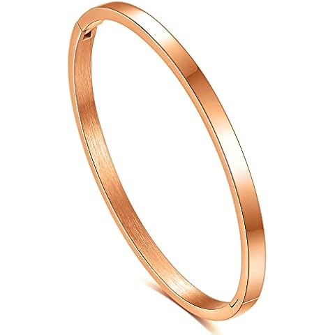 MYNENEY Rose Gold/Gold/Silver Titanium Stainless Steel Pave Cubic Zironia Simulate Diamond Stackable Oval Hinged Bangle Bracelet 6.5-7.5Inch (4mm-Rose Gold, 7.5 Inch) Cover
