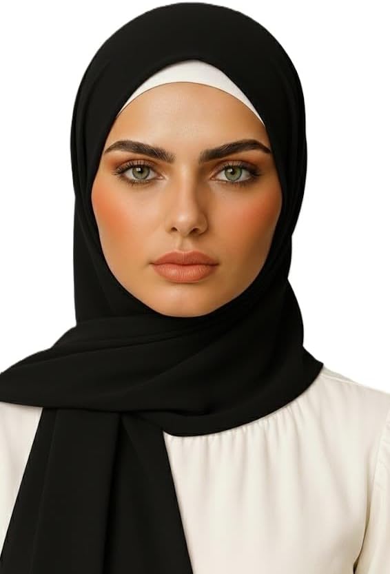 Cream Chiffon Georgette Hijab Stole, Lightweight Head Wrap Scarf, 175x75 cm