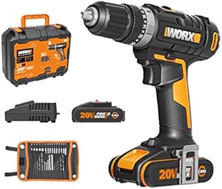 WORX 18V(20V) Cordless Impact Drill Kit WX370, PowerShare, Hammer Drill Max 50N.m, (incl. 2x2.0Ah Batteries and 30pcs Drill bits), 2-Speed Gear, 13mm Keyless Chuck