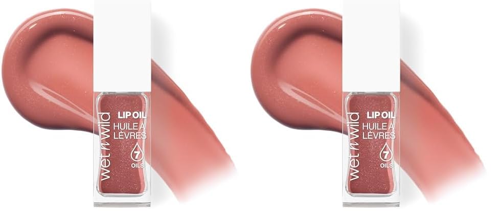 wet n wild Lip Oil - Lightweight, Non-Sticky, Hydrating & Nourishing Formula with Marula & Jojoba Oils, Vegan & Cruelty-Free - Cocoa Rose (Pack of 2)