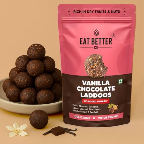 Image of EAT BETTER CO Vanilla & Chocolate Sugar-Free Laddoos | Energy-Bar Replacement | 95% Dry-Fruits | High Protein & Instant Energy - Super Saver Pack Of 60 - Healthy Chocolate No Added Sugar, 200 Gram