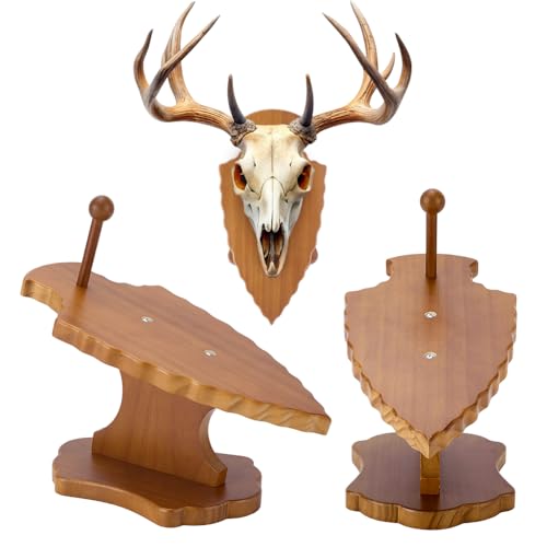 PH PandaHall 3 Sets European Deer Skull Mount Wall Hanger Wood Skull Display Stand, 11.8x5.9x8.6 inch Animal Skulls Hanger for Hunting Trophy Wall Indoor Outdoor Decorations