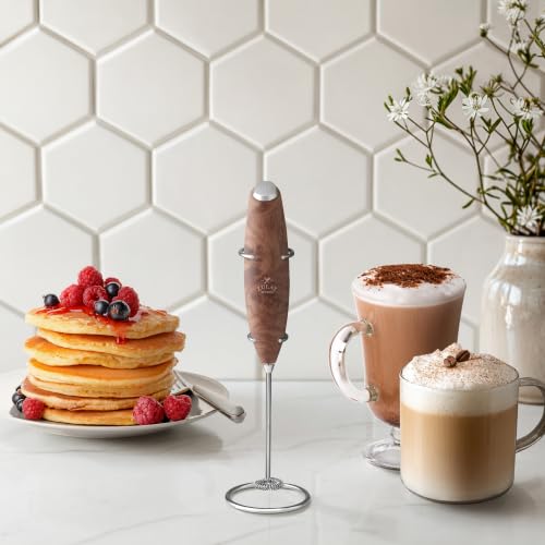 Image of Zulay Kitchen Powerful Milk Frother Wand With Duracell Batteries - Ultra Fast Handheld Drink Mixer - Electric Whisk Foam Maker for Coffee, Lattes, Cappuccino & Matcha - Z1 Motor - Walnut