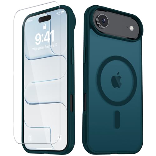 Image of YENAPOON for iPhone Air Case, Matte Magnetic Phone Cover [with 1 Screen Protector] [Support for MagSafe] [Shockproof Military Grade Protection] Translucent Frosted Back, Blue