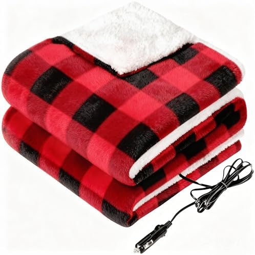 RAINOVA 12V Car Heated Blanket, 59"x 43" Electric Travel Throw