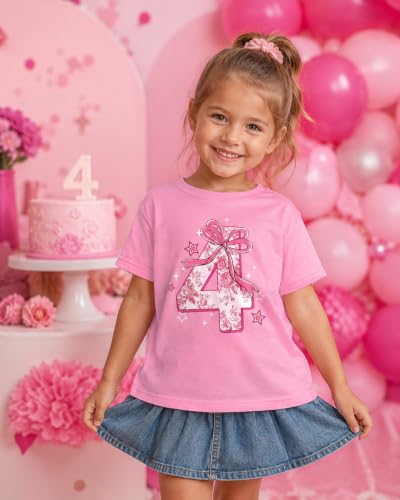 Image of Lovekider Girls Birthday T Shirts Cotton Short Sleeve T-Shirts Tee Party Clothing 3-6 Years