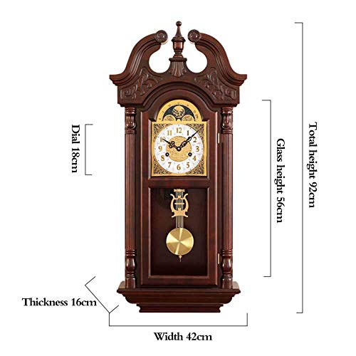 MNSSRN Solid Wood Mechanical Wall Clock, Living Room Large Hourly Hour, European Antique Clock, Retro Wall Watch, Classical Silent Pendulum Clock,Mechanical movement,B