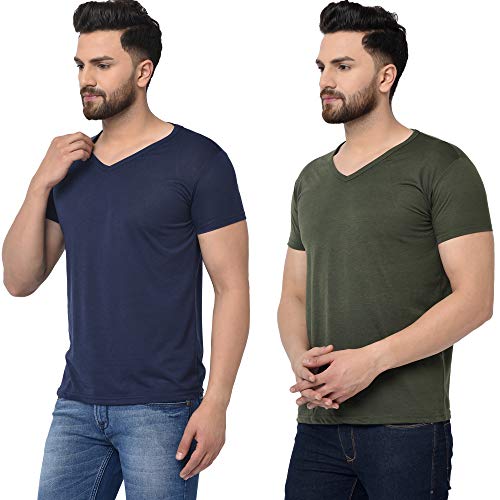 Image of JANGOBOY Men's V-Neck Cotton T-Shirt (Pack of 2)
