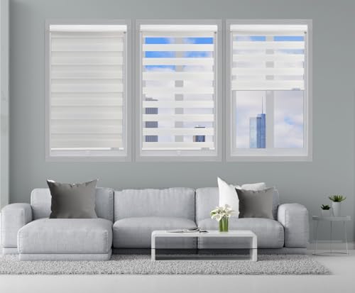 ShadesU Cordless Zebra Blinds - Light Filtering Privacy Shades (White) (Max 72H, 39W)