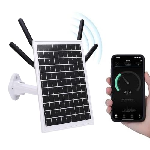 ASHATA Enrutador Módem 4G LTE con Energía Solar de 12W, Extensor Solar WiFi 6 WiFi 6 con Ranura de Tarjeta SIM, 150 M de Largo Alcance IP66 Agua, 18000 MAh, 8 Accesos de Dispositivo (Antenas Blancas)