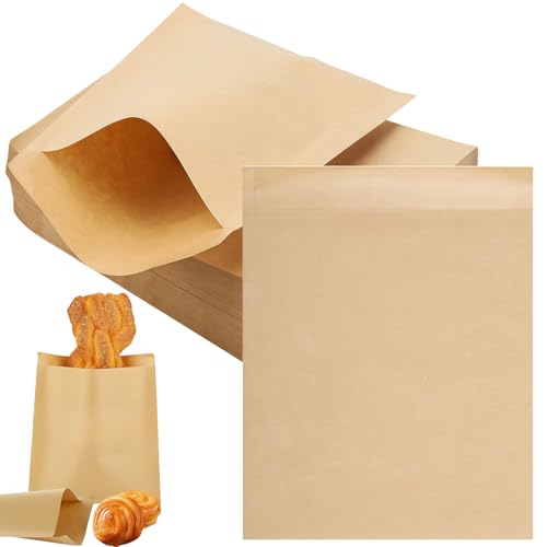 100 Stück aufgereihte Kraftpapiertüten, 17,8 x 17,8 cm, braune Papiertüten, Lebensmitteltragetaschen für Gemüse, Brot, Geschenke, Lebensmittel, Sandwiches, Popcornbeutel, 17 x 18 cm, Papier