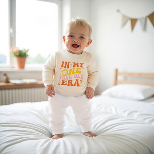 Baby Mädchen 1. Jahr Geburtstags Sweatshirt In My One Year Old Era Langarmshirt Oberteil Baby Mein Erster Geburtstags Outfit Sommer Kleidung (In My One Year Old Beige, 12-18 Months)