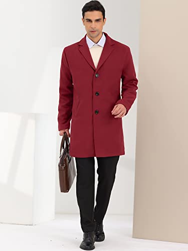 Image of Lars Amadeus Men's Burgundy Trench Coat Lapel Collar Single Breasted Warm Long Peacoat Overcoat Medium