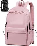 FIORETTO Backpack Womens School Bag Girls Boys, Lightweight Water-Resistant Fits 15.6” Laptop Large Capacity Rucksack with Rain Cover, Ideal for School College Commuting Travel Pink