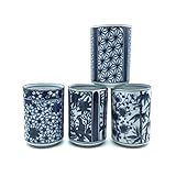Japanese Assorted Blue and White Teacup Gift Set with Four Assorted Designs by MIYA