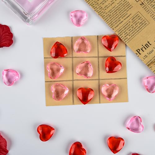 CHRORINE Red&Pink Acrylic Heart Ornaments Translucent Hearts Shaped Gems Crystals for Table Scatter Decoration/Artwork/Vase Fillers in Valentine's Day/Home Decor/Wedding Party-70PCS