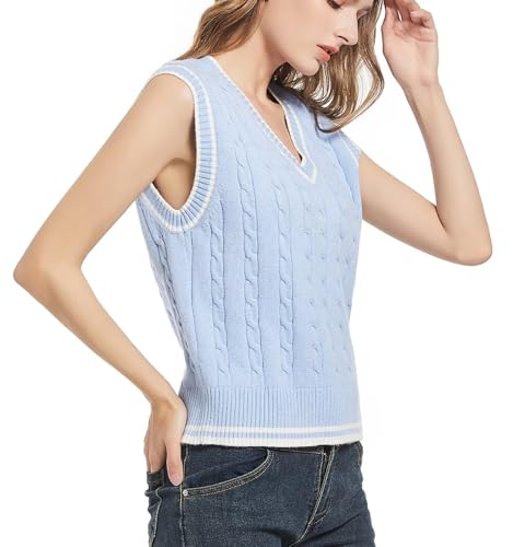 Image of Womens Sweater Vest Sleeveless Cotton Casual V Neck Pullover