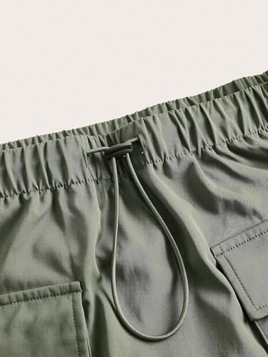 EARKOHA 2025 Skirts for Women Solid Color Drawstring Waist A-Line Work Skirt with Flap Pockets Army Green S3