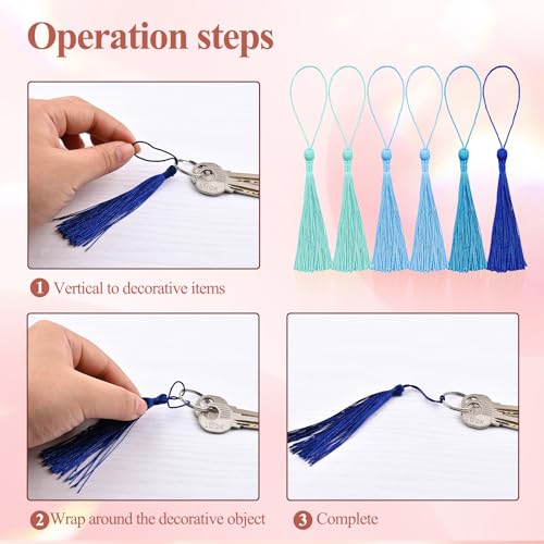 Image of NACHLYNN 120 Pcs Bookmark Tassels Bulk 13cm /5 Inch Silky Handmade Soft Craft Mini Tassels for Jewelry Keychain Making with Loops for Dress Decoration DIY Craft Accessory (Blue Series)