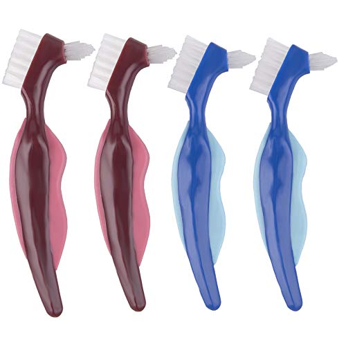 Denture Brush,Denture Cleaning Brushs Toothbrush Hard,Premium Hygiene Denture Cleaner Set for Denture Care,Night Mouth Guards,Denture Brush Dual Head for False Teeth Grinding,Dental Device 4 Pcs