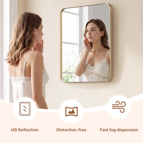 Image of Kosmonia 20x16 Inch Bathroom Vanity Mirror Brushed Champagne Gold
