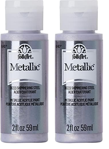 FolkArt Metallic Acrylic Craft Paint, Shimmering Steel 2 fl oz Premium Metallic Finish Paint, Perfect For Easy To Apply DIY Arts And Crafts, 36223 (Pack of 2)
