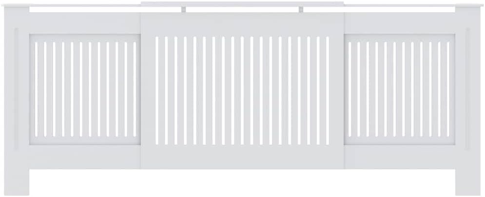 MDF Radiator Cover, White, Adjustable Length 55.9" to 80.7", Shelf for Storage, Protects Children & Pets from Heat, Home Heating Use