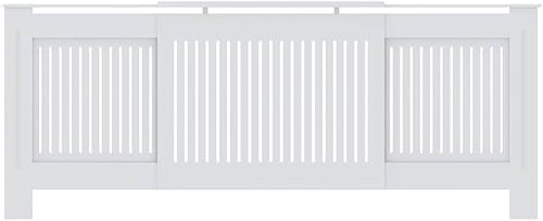 Miniatura 5 de vidaXL Gabinete de cubierta de radiador de MDF blanco con longitud ajustable, diseño de listones, amplio estante para almacenamiento, complementa