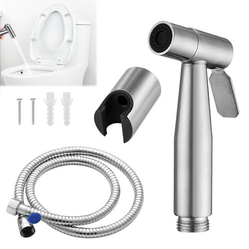 1 Set Stainless Steel Bidet Shower, Muslim Shower for Toilet Spray, Handheld Bidet Spray for Toilet UK, Handheld Douche Sprayer with 1.5M Hose and Valve Adapter, Personal Hygiene and Cleaning