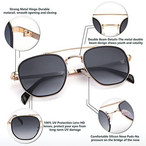 Image of FEISEDY Women Men Square Aviator Sunglasses Gradient Lens Retro Small Metal Shades B2953