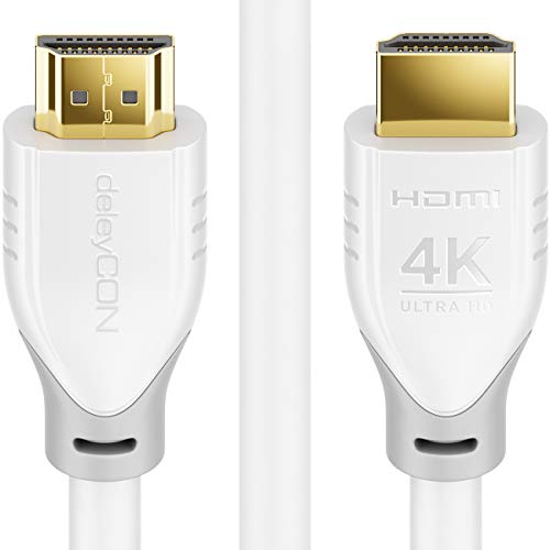 deleyCON 1m Câble HDMI 2.0 a/b - HDR 10+ UHD 2160p 4K@60Hz YUV 4:4:4 HDR HDCP 2.2 ARC 3D Dolby Digital + Dolby Atmos - Blanc Gris