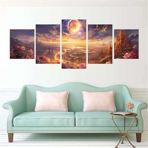 Peinture Diamant 5 Pièces ChâTeau Fleur pour une Décoration Murale Salon Élégante