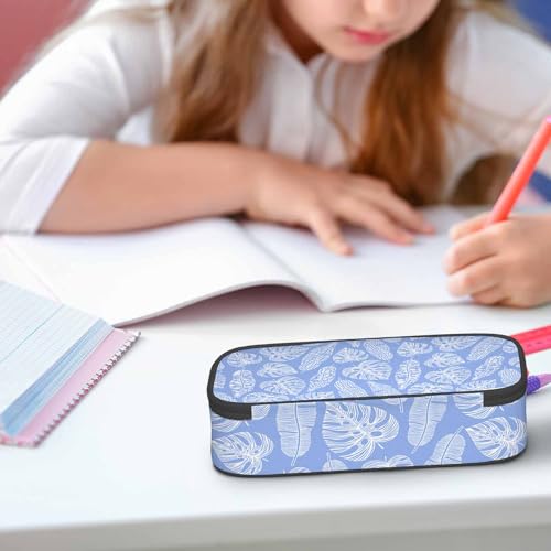 Image of Blue Leaves Pencil Case Tropical Palm Summer Nature Tree Exotic Pencil Bag Pen Markers Pouch Holder Organizer for Boy Girl School Students
