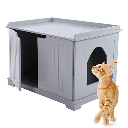 Kattenkast, MDF kattengrottenkast Kattenladekast Kattenhuis voor katten Kattenbakkast Binnenhuis catterybehuizing Kattentoilet 75 x 51 x 52 cm Laadvermogen 30 kg(grijs)