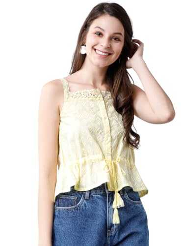 Image of Tokyo Talkies Women's Sleeveless Shoulder Strap Embroidered Tops| Stylish Casual wear