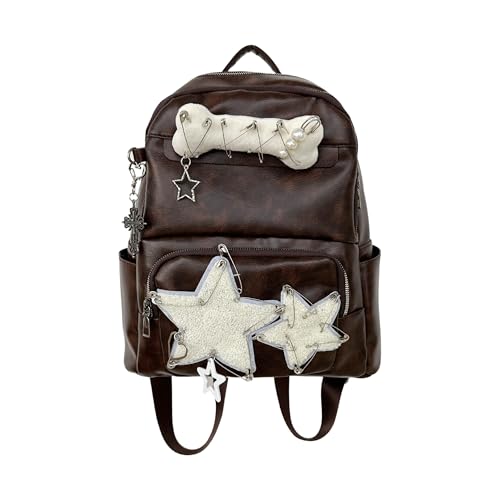 Linda mochila Y2K - Mochila Grunge Estética Emo com Estrelas, Couro PU Vintage Estilo Anos 2000 Mochila para Laptop para Mulheres e Homens