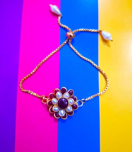 Image of Elegant Traditional Gold Plated /Rakhi Combo Of 1 Piece for Men and Women /brother /sister /bhabhi Kundan Stone combo set (Same as Shown In Image)
