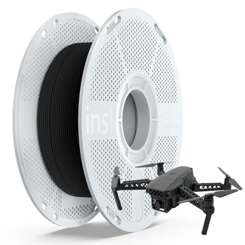 Inslogic PA12-CF Carbon Fiber Nylon Filament 1.75mm Black 0.5kg Spool Carbon Fiber Reinforced PA12 Filament Low Warp & Wear Resistant for End-Use Parts & Automotive Components