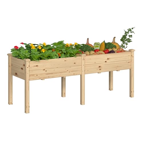 BlueWish 72L x 23W x 30H Outdoor Cedar Garden Bed 2x6 FT Raised Garden Bed with 8 Drainage Holes & 6 Legs Elevated Planter Boxes for Gardening Vegetable Flower 661lbs Capacity Natural