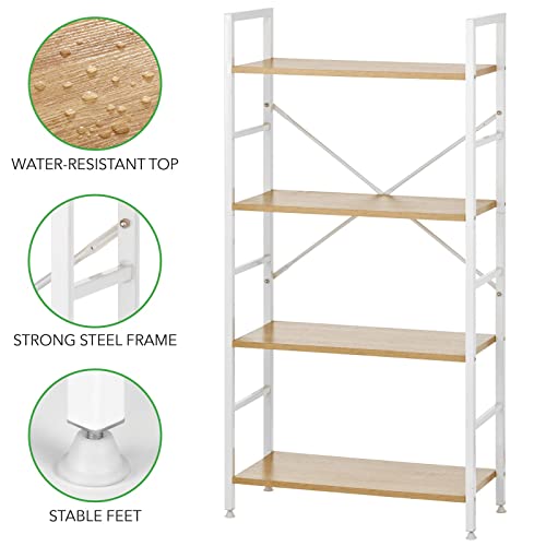 Mdesign Industrial Metal And Wood 4 Tier Bookshelf, Tall Modern Etagere Bookcase Shelving Furniture Unit For Books, Plants, Pictures, Rustic Storage For Bedroom, Living Room, Or Office, White/Oak #TOP3