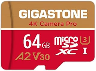 Gigastone 64GB Micro SD Card, 4K Camera Pro, 4K Video Recording for GoPro, Insta360, DJI, Drone, Nintendo-Switch, R/W up to 100/50 MB/s MicroSDXC Memory Card UHS-I U3 A2 V30, with Adapter