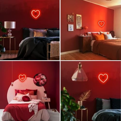 Image of EXF Red Heart Neon Sign Battery Operated or USB Powered LED Heart Light | LED Heart Neon Lamp for Valentines Day Wedding Proposal Mother's Day Dorm Bedroom Decor, Gifts for Mom Wife Girfriend Girls