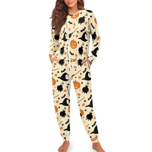 Image of Womens Lounge Set Long Sleeve Soft Pajama Sets Casual 2 Piece Pj Outfit Crewneck Sleepwear with Pockets Plus Size