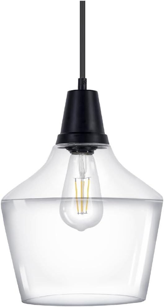 LEDVANCE Sylvania 9" Pendant Light Fixture with Clear Glass Shade, Adjustable Height, Hardwire/Accessories Included, Metal/Black Matte - 1 Pack (64095)