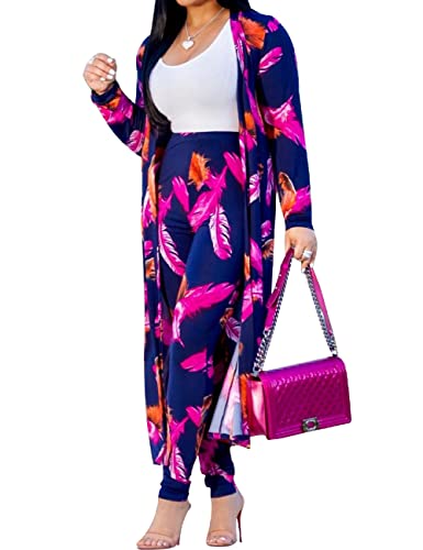 Purple Leaf Cardigan and Bodycon Pants Set for Women